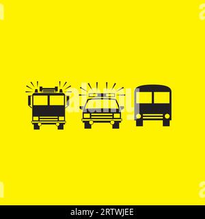 Vector Schwarzer Bus und Auto auf gelbem Hintergrund. Stock Vektor