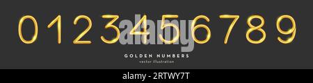 Elegante Goldene Zahlen. Luxuriöse königliche Goldnummern. 3D-Vektorillustration Stock Vektor