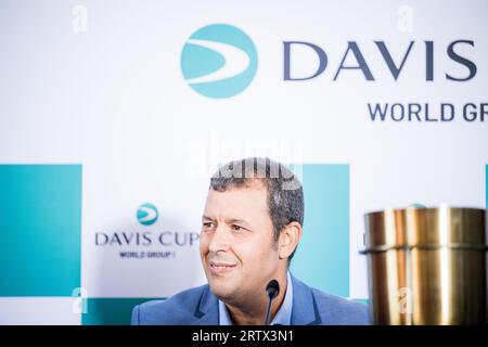 Hasselt, Belgien. September 2023. Habib El Ouakili wurde während des Unzuges vor dem Treffen der ersten Runde der Davis Cup-Weltgruppe zwischen Belgien und Usbekistan am Donnerstag, den 14. September 2023, in Hasselt abgebildet. BELGA FOTO JASPER JACOBS Credit: Belga News Agency/Alamy Live News Stockfoto