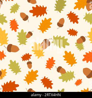 Nahtloses Vektor-Herbstmuster mit Blättern und Eicheln Stock Vektor