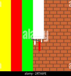 Die Ziegelwand ist mit farbigen Streifen bemalt. Vektorhintergrund. Stock Vektor