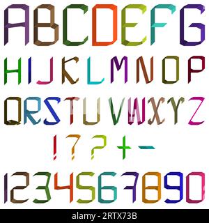Alphabet aus Karton und Papier im Origami-Stil. Bunte und bunte Streifen des englischen Alphabets. Stock Vektor