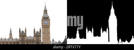 Houses of Parliament und Big Ben in London, England, Großbritannien, isoliert auf weißem Hintergrund mit Clipping-Maske und Pfad Stockfoto