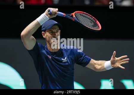 Manchester, Großbritannien. September 2023. Andy Murray (GBR) in Aktion während des Davis-Cup-Spiels Großbritannien gegen die Schweiz in der Manchester AO Arena, Manchester, Vereinigtes Königreich, 15. September 2023 (Foto: Conor Molloy/News Images) in Manchester, Vereinigtes Königreich am 15. September 2023. (Foto: Conor Molloy/News Images/SIPA USA) Credit: SIPA USA/Alamy Live News Stockfoto