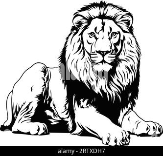 Vintage Gravur isolierte Löwe König Set Illustration Tinte Skizze. Afrika Wildkatze Hintergrund Tier Silhouette Kunst Schwarz-weiß handgezeichneter Vektor Stock Vektor