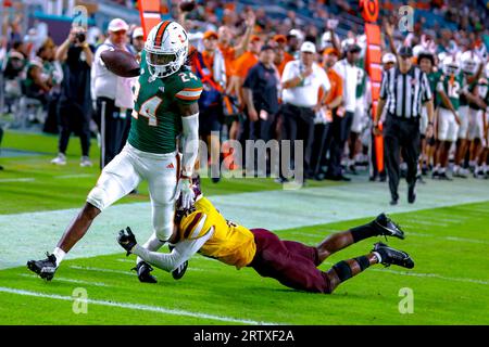 Miami Hurricanes 48 V Bethune Cookman, NCAA, 7, 14. September 2023, Hard Rock Stadium, Florida, USA. Chris Johnson Jr erzielte seinen ersten Touchdown in einer Hurricanes-Uniform, Foto Chris Arjoon/Credit Stockfoto