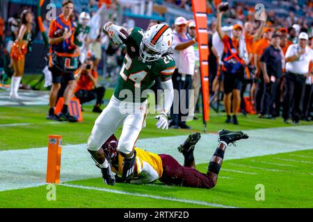 Miami Hurricanes 48 V Bethune Cookman, NCAA, 7, 14. September 2023, Hard Rock Stadium, Florida, USA. Chris Johnson Jr erzielte seinen ersten Touchdown in einer Hurricanes-Uniform, Foto Chris Arjoon/Credit Stockfoto