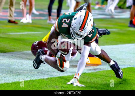 Miami Hurricanes 48 V Bethune Cookman, NCAA, 7, 14. September 2023, Hard Rock Stadium, Florida, USA. Chris Johnson Jr erzielte seinen ersten Touchdown in einer Hurricanes-Uniform, Foto Chris Arjoon/Credit Stockfoto