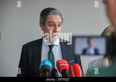 Limerick City, Irland. 15. September 2023 Fine Gael Think in, unten abgebildet Simon Harris, Minister für Weiter- und Hochschulbildung, Forschung, Innovation und Wissenschaft. Quelle: Karlis Dzjamko/Alamy Live News Stockfoto