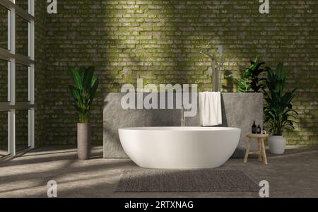 Modernes Badezimmer mit weißer Badewanne, 3D-Illustration Stockfoto