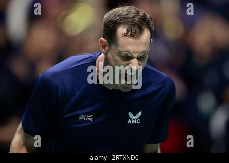 Andy Murray (GBR) feiert seinen Sieg gegen Leandro Riedi (SUI) beim Davis Cup-Spiel Großbritannien gegen die Schweiz in der Manchester AO Arena, Manchester, Vereinigtes Königreich, 15. September 2023 (Foto: Conor Molloy/News Images) Stockfoto