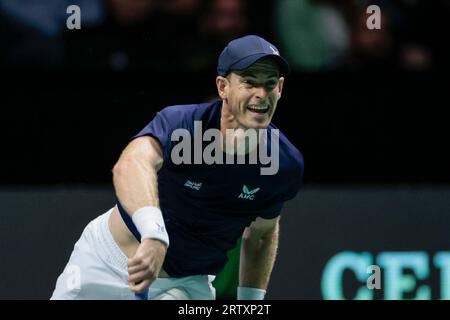 Manchester, Großbritannien. September 2023. Andy Murray (GBR) in Aktion während des Davis-Cup-Spiels Großbritannien gegen die Schweiz in der Manchester AO Arena, Manchester, Vereinigtes Königreich, 15. September 2023 (Foto: Conor Molloy/News Images) in Manchester, Vereinigtes Königreich am 15. September 2023. (Foto: Conor Molloy/News Images/SIPA USA) Credit: SIPA USA/Alamy Live News Stockfoto