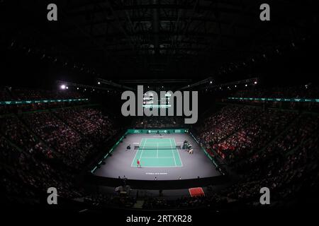 AO Arena, Manchester, Lancashire, Großbritannien. September 2023. Allgemeine Ansicht der AO Arena während Andy Murray (GBR) gegen Leandro Riedi (SUI) im Davis Cup Finals Gruppenstadienspiel 2023 zwischen Großbritannien und der Schweiz Credit: Touchlinepics/Alamy Live News Stockfoto