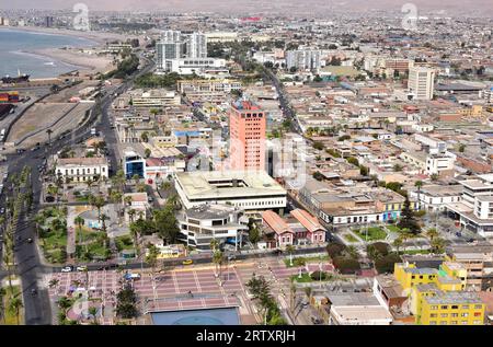 Arica, Norte Grande de Chile, Region de Arica y Parinacota. Panoramablick von Morro de Arica. Stockfoto
