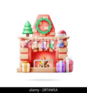3D Red Brick Silvester Kamin isoliert Stock Vektor