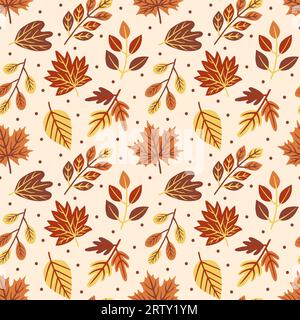Herbstlaub-Varianten auf Peach Beige Seamless Pattern Design Stockfoto