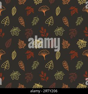 Vibrant Fall Leaves Line Art Nahtloses Muster-Design Stockfoto