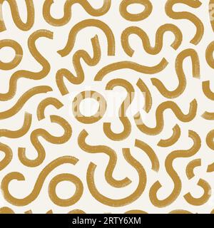 Abstrakter senfgelber geschwungener geometrischer dekorativer Hintergrund mit strukturierten Linien. Organisch unordentliche Doodles, kräftige Pinselstriche, Wirbel und Loops. Stock Vektor