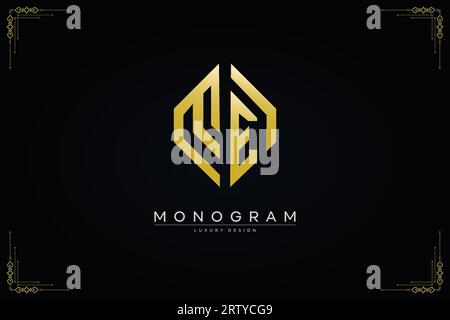 Luxuriöses Letter ME-Logo mit goldener Design-Vorlage in Form eines sechseckigen Vektors Stock Vektor