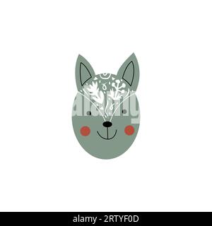 Silhouette des Hirsches mit weißen Blumenelementen. Illustration des Märchenvektors. Linocut-Stil. Moderner Boho-dekorativer Linolschnitt. Stock Vektor