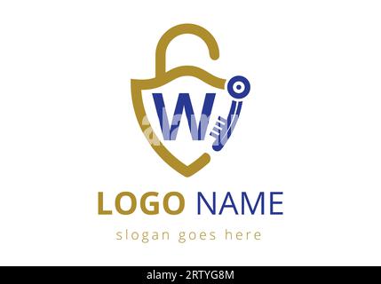 Buchstaben-W-Schlüssellogo in Kombination mit Hausschließer-Schlüssel. Vektorillustration des Logozeichensymbols Stock Vektor
