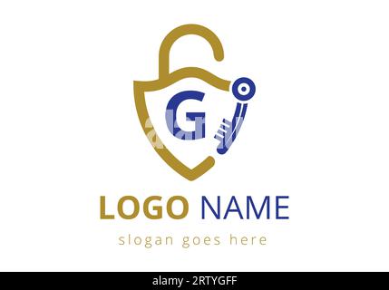 Das Logo des Buchstabens G wird mit dem Hausschließer kombiniert. Vektorillustration des Logozeichensymbols Stock Vektor