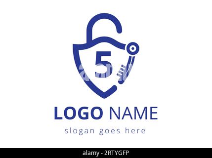 Das Logo Des Buchstabens 5 Wird Mit Dem Hausschließer Kombiniert. Vektorillustration des Logozeichensymbols Stock Vektor