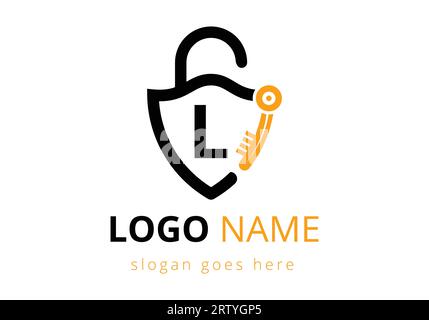 Das L-Schlüssellogo kombiniert mit dem House locker Key. Vektorillustration des Logozeichensymbols Stock Vektor