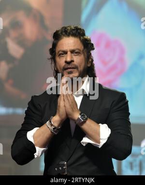 Der indische Schauspieler Shah Rukh Khan nimmt nach dem Erfolg seines Films „Jawan“ in Mumbai, Indien, an einer Pressekonferenz Teil. September 2023. (Foto von Indranil Aditya/NurPhoto) Credit: NurPhoto SRL/Alamy Live News Stockfoto