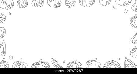 Kürbisse horizontales Banner. Halloween Kürbisse Umrisszeichnung. Herbstliche halloween-Kürbisse. Vektorillustration. Stock Vektor