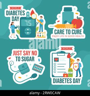 World Diabetes Day Label Flat Cartoon Hand Gezeichnete Vorlagen Hintergrund Illustration Stock Vektor