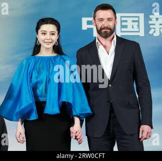 PEKING, CHINA - 13. MAI: Hugh Jackman und Fan Bingbing nehmen an einer Pressekonferenz zum Film X-Men: Days of Future Past am Dienstag, den 13,2014. Mai in Peking Teil. Leute: Fan Bingbing, Hugh Jackman Stockfoto