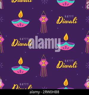 Nahtloses Diwali-Muster. Niedlicher Hintergrund für den hindu-Urlaub. Indisches Lichterfest. Vektorillustration im flachen Cartoon-Stil. Perfekt für Stoff Stock Vektor