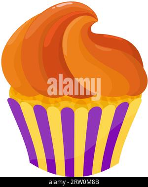 Ein Cupcake mit orangefarbenem Frosting auf der Oberseite. Süße Weihnachtsgebäck. Vektorillustration. Stock Vektor