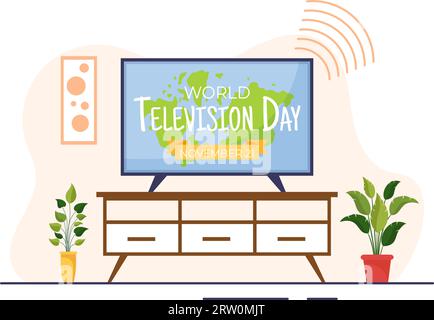 World Television Day Vector Illustration am 21. november mit TV für Web Banner oder Poster in Flat Cartoon Hintergrund Design Stock Vektor