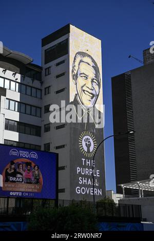 Wandbild von Nelson Mandela, Freiheitskämpfer und ehemaliger Präsident des Central Business District, Johannesburg, Provinz Gauteng, Südafrika Stockfoto