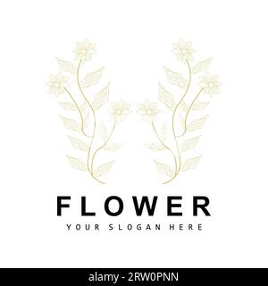 Einfaches botanisches Blatt- und Blumenlogo, Vektor-natürlicher Linienstil, Dekorationsdesign, Banner, Flyer, Hochzeitseinladung, und Produktbranding Stock Vektor