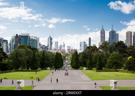 Melbourne, Australien, Januar 26, Melbournes Skyline vom Shrine of Remembrances an einem sonnigen Australia Day am 26. Januar 2015 Stockfoto