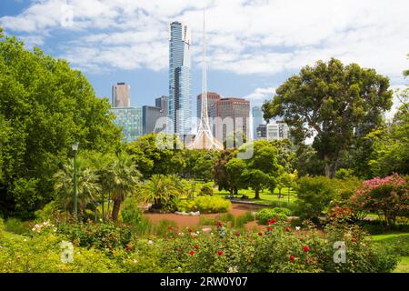 Melbourne, Australien, Januar 26, Melbournes berühmte Skyline Southbank über den Queen Victoria Gardens am Australia Day am 26. Januar 2015 Stockfoto