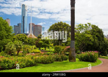 Melbourne, Australien, Januar 26, Melbournes berühmte Skyline Southbank über den Queen Victoria Gardens am Australia Day am 26. Januar 2015 Stockfoto