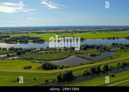 Blick aus der Vogelperspektive auf die Elbaue bei Boizenburg in der Elblandschaft UNESCO Biosphärenreservat. Boizenburg, Mecklenburg-Vorpommern Stockfoto