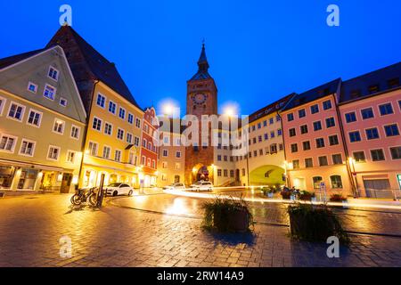 Schmalzturm am Hauptplatz in Landsberg am Lech. Landsberg am Lech ist eine Stadt im Südwesten Bayerns, Deutschland. Stockfoto