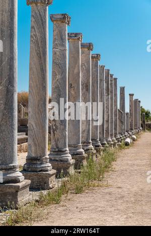 Die antike Stadt Perge in Antalya, Türkei. Historische Ruinen in der antiken Stadt Pamphylia Stockfoto