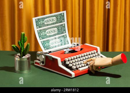 Dollar Werden In Retro-Schreibmaschinen Ausgegeben. Hochwertige Fotos Stockfoto