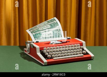 Dollar Werden In Retro-Schreibmaschinen Ausgegeben. Hochwertige Fotos Stockfoto