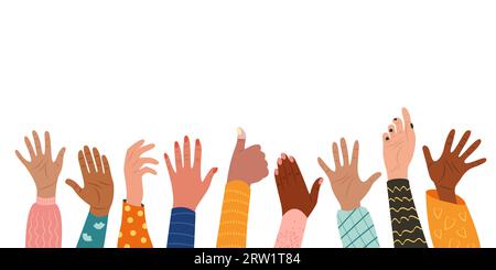 Vektor-Webbanner mit multinationalen Frauenhänden. Stock Vektor