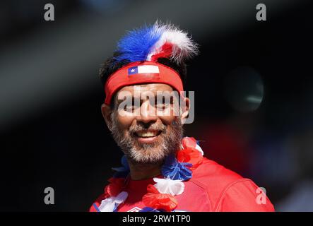 Ein chilenischer Fan vor der Rugby-Weltmeisterschaft 2023, Pool D Match im Stade de Bordeaux, Frankreich. Bilddatum: Samstag, 16. September 2023. Stockfoto