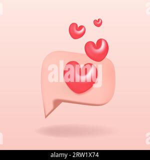 Pinke 3D-Sprechblase mit Herz. Stock Vektor