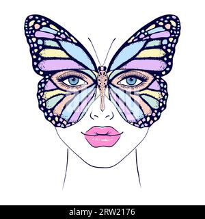 Frauengesicht und Schmetterling. Stock Vektor
