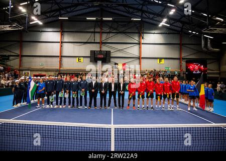 Hasselt, Belgien. September 2023. Die Abbildung zeigt den Beginn des Davis Cup World Group First Round Meetings zwischen Belgien und Usbekistan am Samstag, den 16. September 2023, in Hasselt. BELGA FOTO JASPER JACOBS Credit: Belga News Agency/Alamy Live News Stockfoto